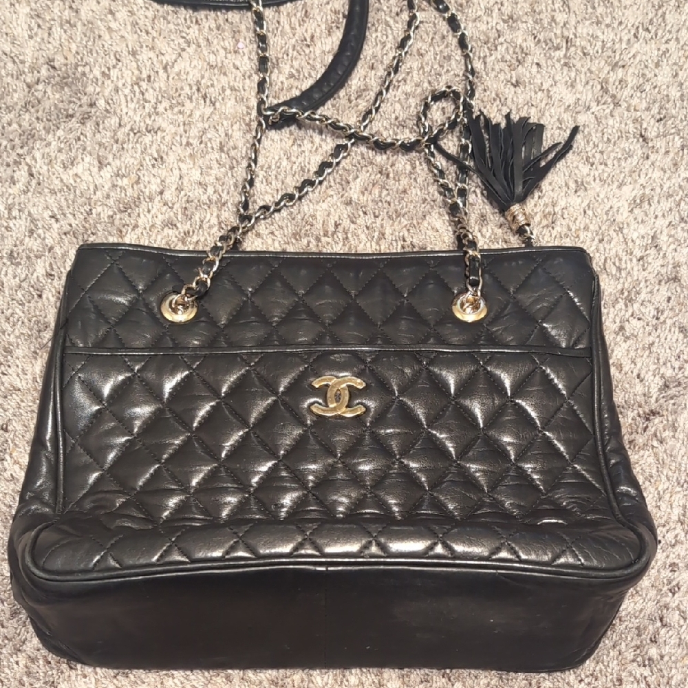 Chanel Black Quilted Shoulder Bag with Gold Accents